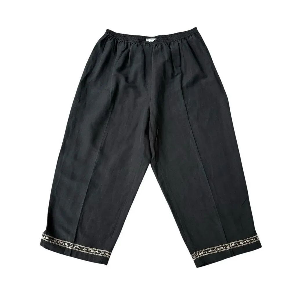 Dressbarn VTG silk/Linen Blend Embroidered Capri Cropped Pants black size 18W